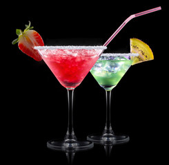 alcohol cocktail set on a black