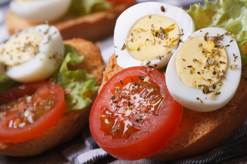tasty useful sandwiches with boiled quail eggs,
