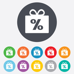 Gift box sign discount icon. Present symbol.