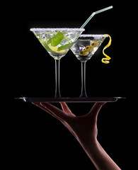 alcohol cocktail set on a black