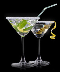 alcohol cocktail set on a black
