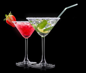 alcohol cocktail set on a black