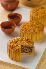 Mooncake and tea,Chinese mid autumn festival food.