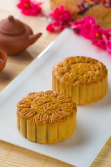 Mooncake and tea,Chinese mid autumn festival food.
