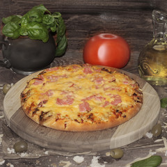 Pizza with Ham and Mushrooms