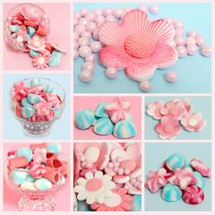 Collage of different colorful candy and sweets