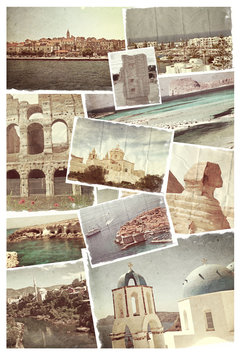 Vintage Travel Background With Old Photo.