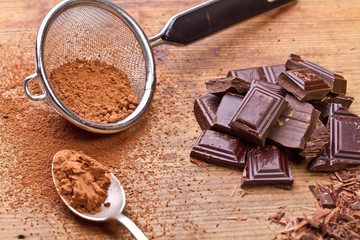 Chopped chocolate with cocoa 