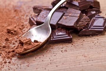 Chopped chocolate with cocoa