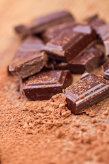 Chopped chocolate with cocoa