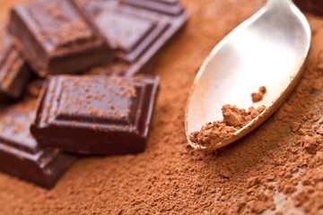 Chopped chocolate with cocoa