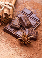 Chopped chocolate with cocoa