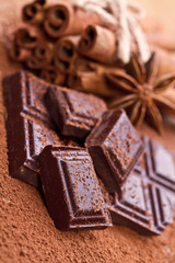 Chopped chocolate with cocoa