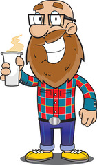 Cartoon Hipster Holding Coffee