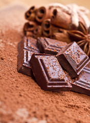 Chopped chocolate with cocoa