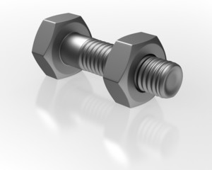 Bolt and nut on white background. Isolated 3D image