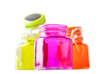 Colorful vintage glass jars