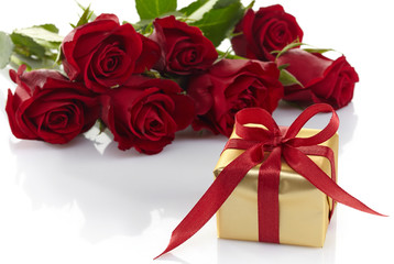 Gift box and roses