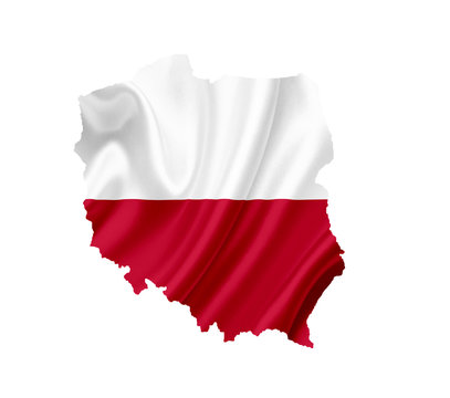 Fototapeta Map of Poland with waving flag isolated on white