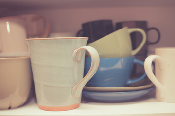 Crockery in cupboard