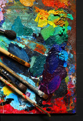 Painting brushes and palette