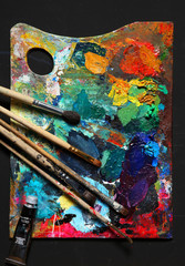 Painting brushes and palette