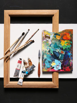 Painting set - brushes, paints, frame, blank canvas