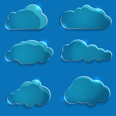 Set of glass icons clouds.