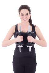 portrait of young attractive sporty woman with dumbbells isolate