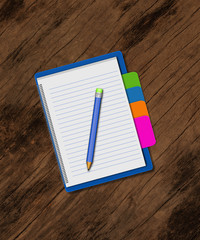 Pencil on notebook,creative business on wood texture