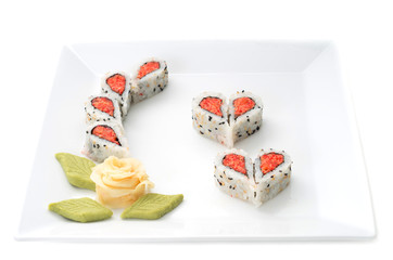 Sushi on white ceramic plate