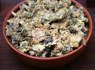 Chinese herbal medicine on wooden