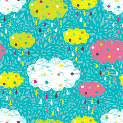 Happy clouds. Seamless pattern. Vector.