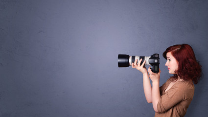 Photographer shooting images with copyspace area