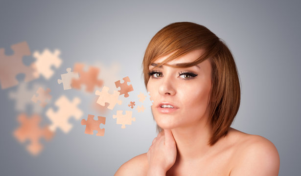 Pretty young girl with skin puzzle illustration