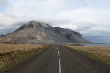 Road along the south east coast of Iceland.