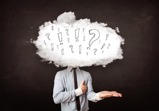 Business man cloud head with question and exclamation marks