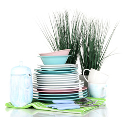 Clean dishes isolated on white