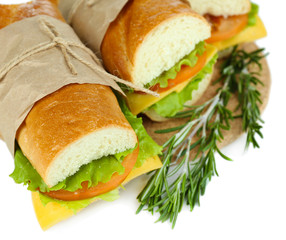 Fresh and tasty sandwich isolated on white