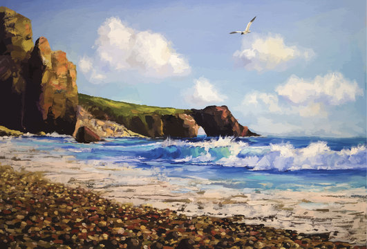 Sea landscape with seagull