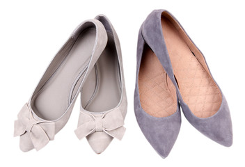 Beautiful grey female shoes, isolated on white