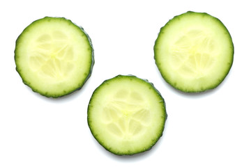 Sliced fresh cucumber, isolated on white