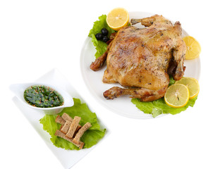 Whole roasted chicken with vegetables