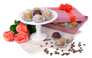 Set of chocolate candies isolated on white