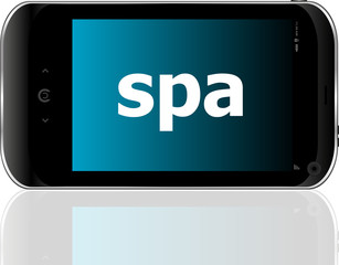 smartphone with word spa on display, business concept