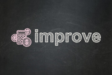 Obraz premium Finance concept: Calculator and Improve on chalkboard background