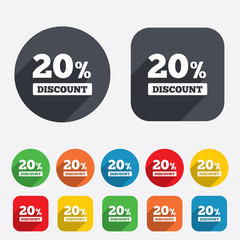 20 percent discount sign icon. Sale symbol.