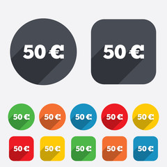 50 Euro sign icon. EUR currency symbol.