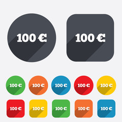 100 Euro sign icon. EUR currency symbol.