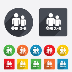 Board games sign icon. 2-6 players symbol.